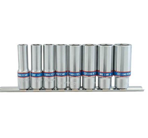 Zestaw nasadek 3/8'' 8CZ. długie 6-KĄT 10-19mm, na szynie