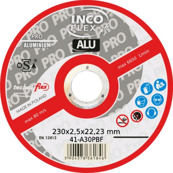 Tarcza płaska T1A 230*2.5*22,23 A30P-BF80 aluminium PRO