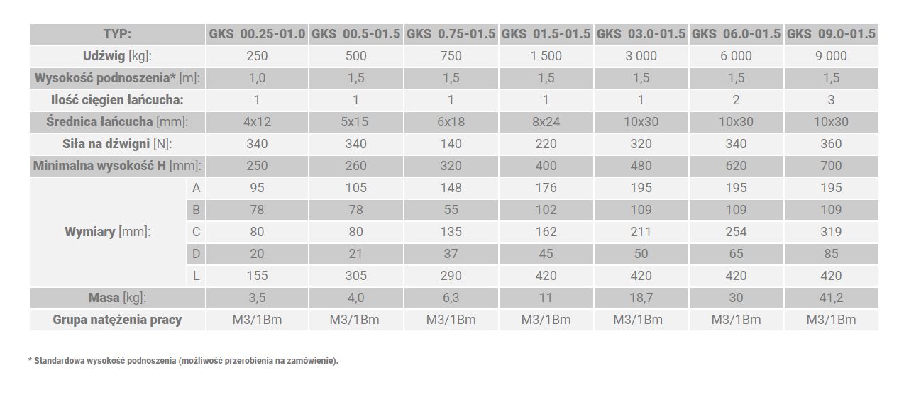 Wciągnik łańcuchowy GKS 0.5T 4,0M