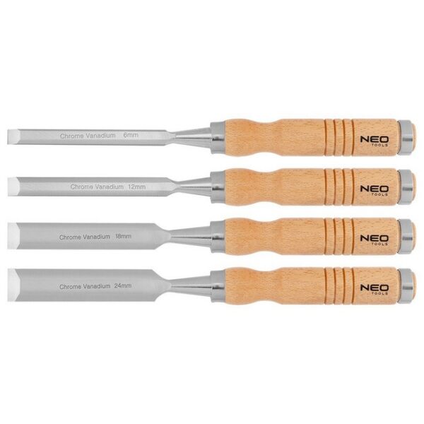 Zestaw dłut 4szt. (6,12,18,24mm), drewniany uchwyt