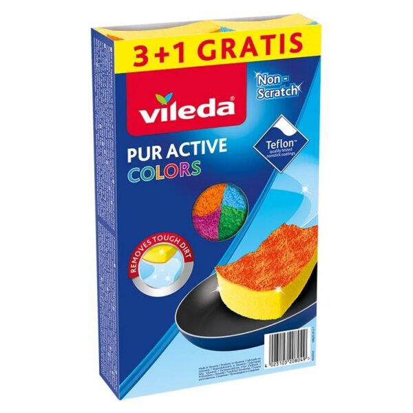 Vileda gąbka do naczyń PUR active color 3+1GRATIS