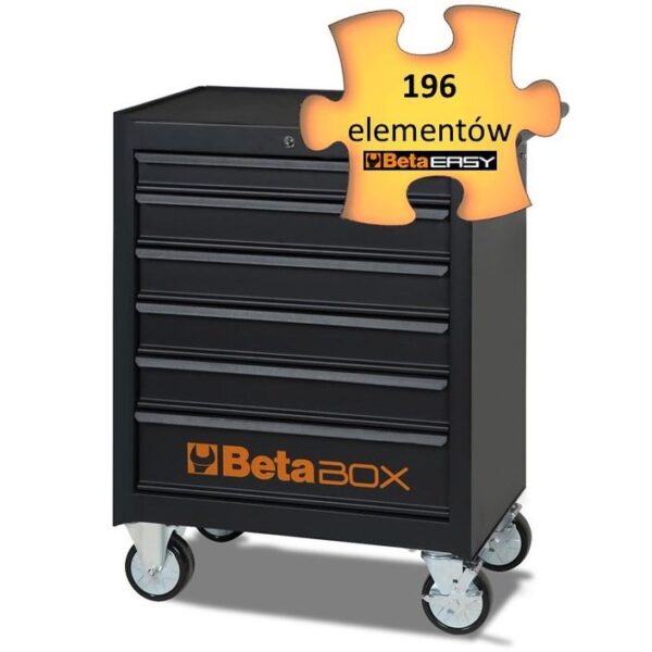 Wózek narzędziowy z 6 szufladami czarny C04BOX+196 narzędzi