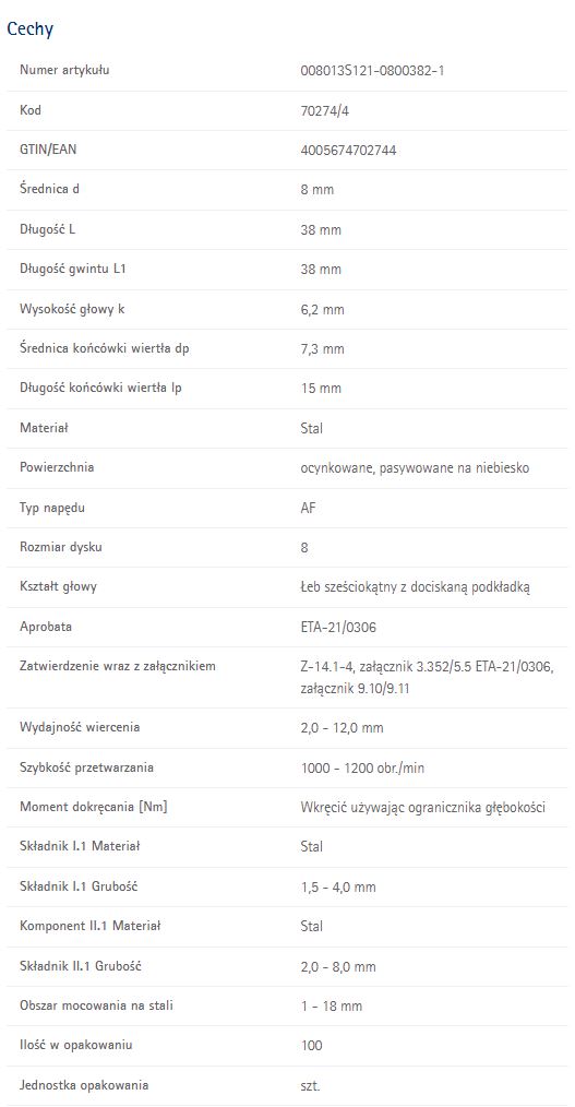 Wkręt samowiercący 8*38mm RS-K12 ryglowy