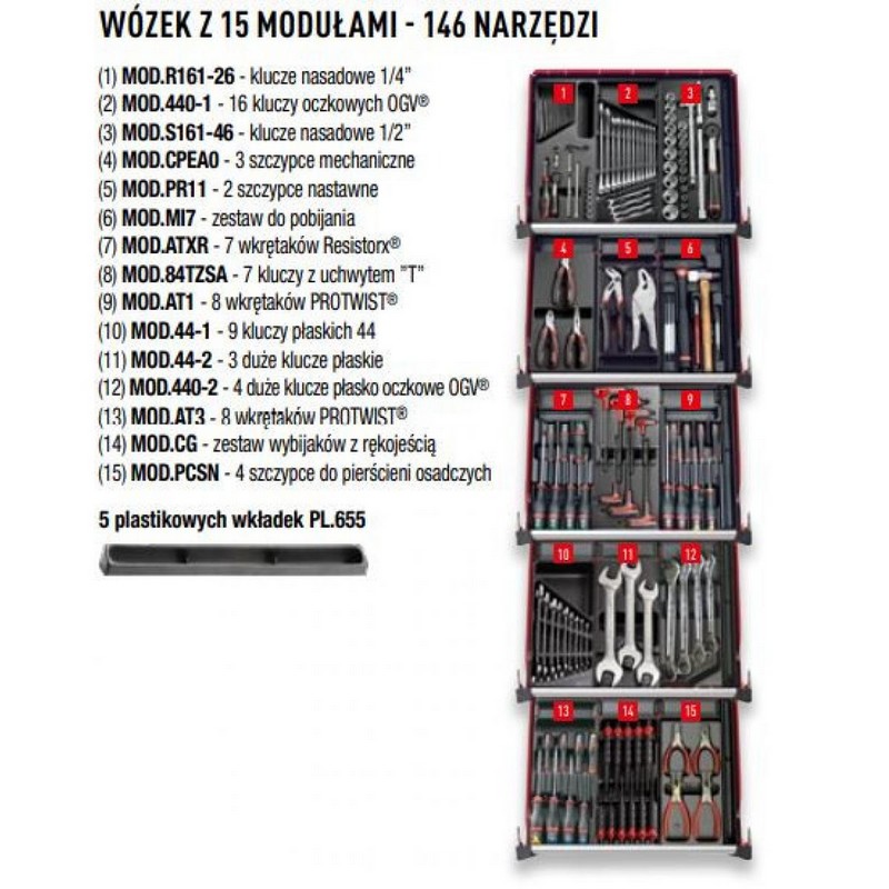 Wózek narz. 9 szuflad szeroki 15 MOD.