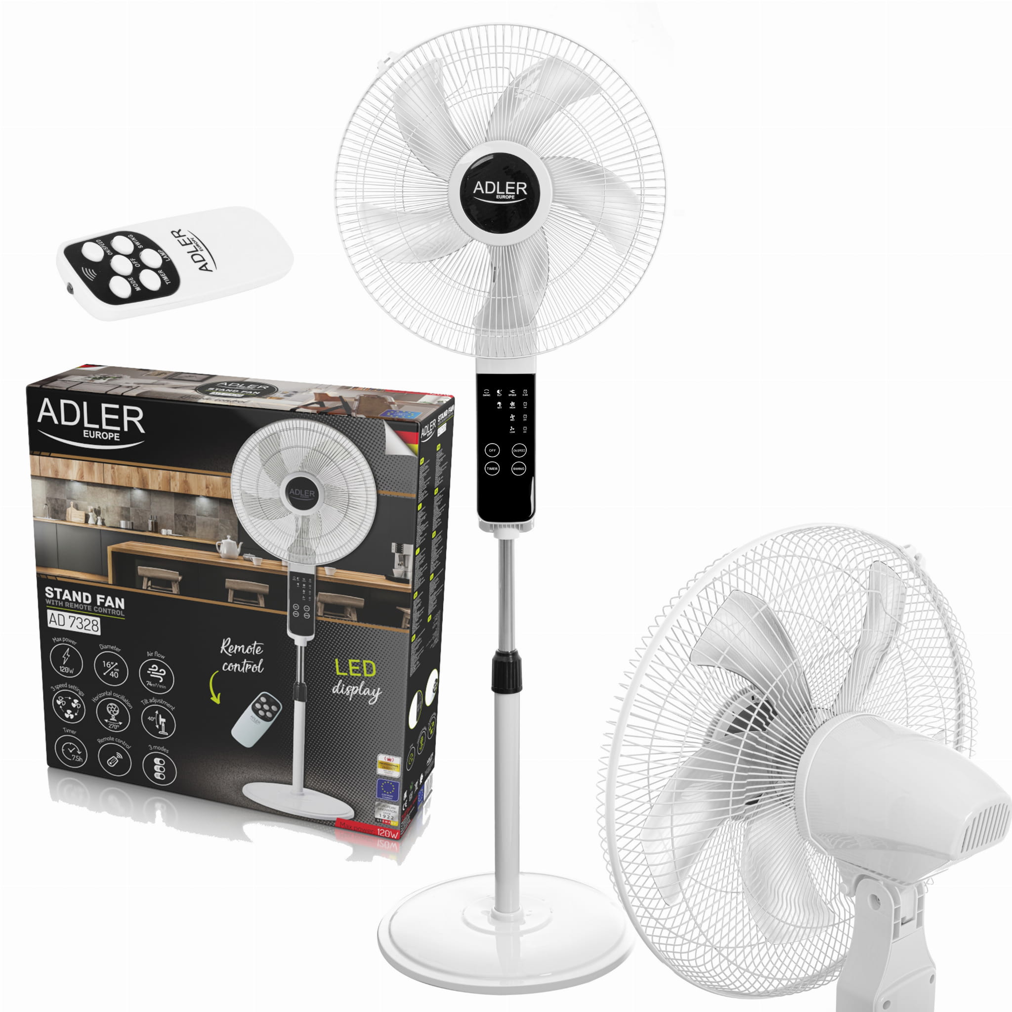 Wentylator stojący 40cm LED AD 7328 pilot