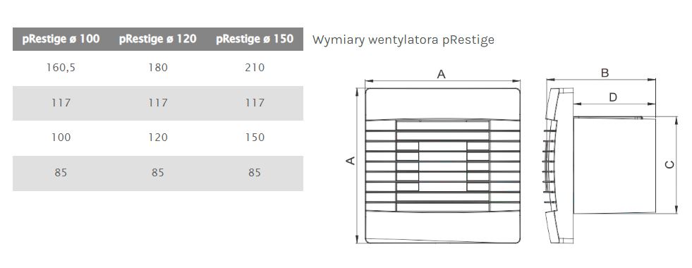 Wentylator łazienkowy prestige 100 ZG MS żaluzja,czuj.ruchu