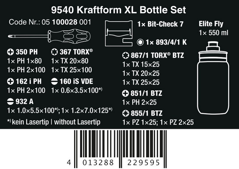 Zestaw narzędzi wkrętak. 9540 kraftform XL bottle SET,17CZ.