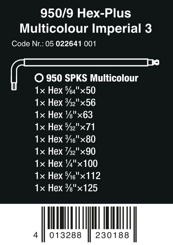 Zestaw kluczy trzpieniowych 950/9 hex-plus multicolou 9CZR