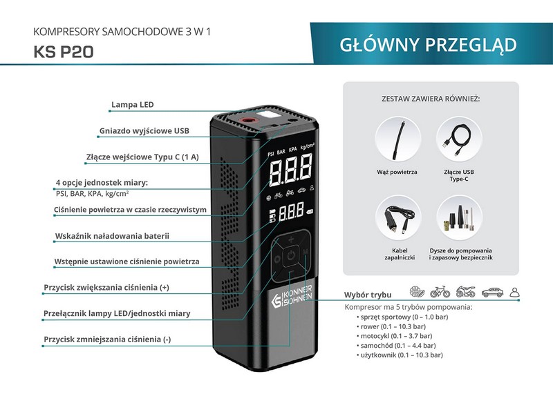 Kompresor akumulatorowy 3 w 1 KS P20