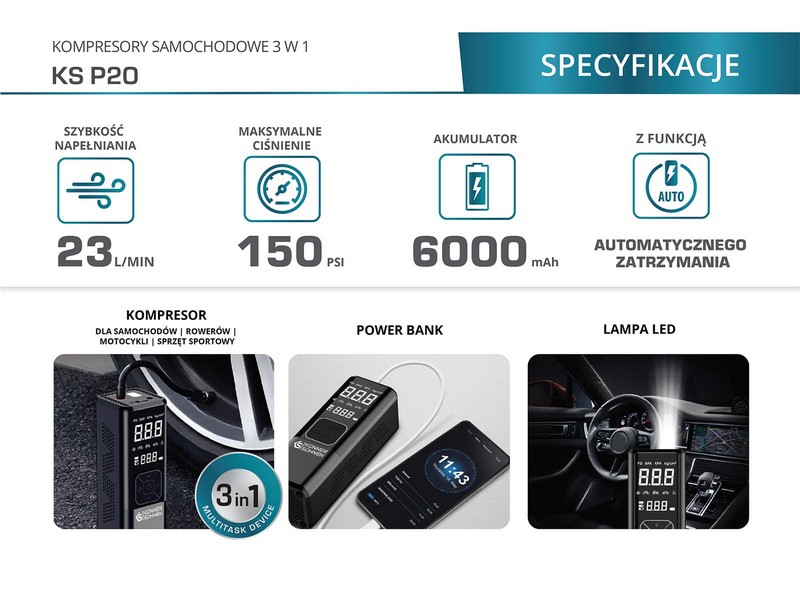 Kompresor akumulatorowy 3 w 1 KS P20