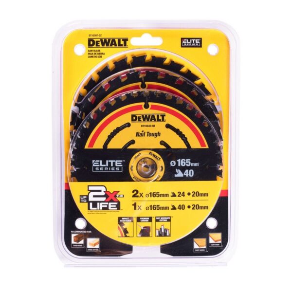 Piła tarczowa do drewna elite 2*165mm 24Z + 165mm 40Z 3-PAK