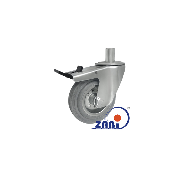 Koło metal-guma 125mm obudowa z trzpieniem+hamulec 26MSH*24