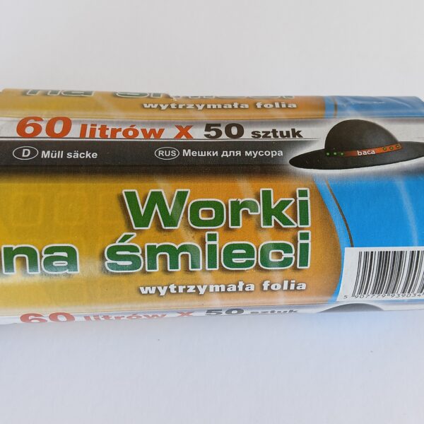Worki na śmieci 60L 60*80HD czarne 50 sztuk