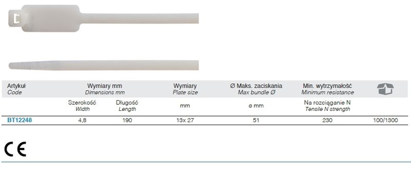 Opaska kablowa z tabliczką opisową wzdłużną 190*4.8mm