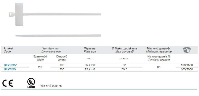 Opaska kablowa z tabliczką opisową poprzeczną 100*2.5mm