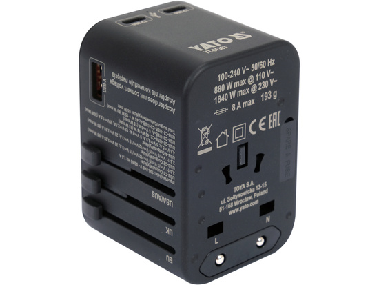 Adapter podróżny uniwersalny usb-c PD 65W