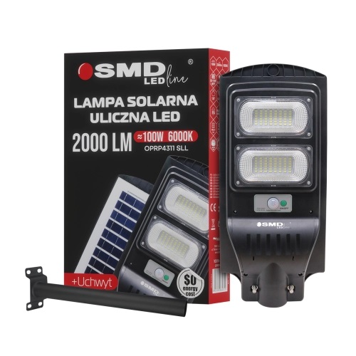Lampa LED uliczna solarna 100W 10AH 6000K 2000LM + uchwyt