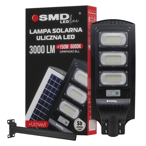 Lampa LED uliczna solarna 150W 12.6AH 6000K 3000LM + uchwyt