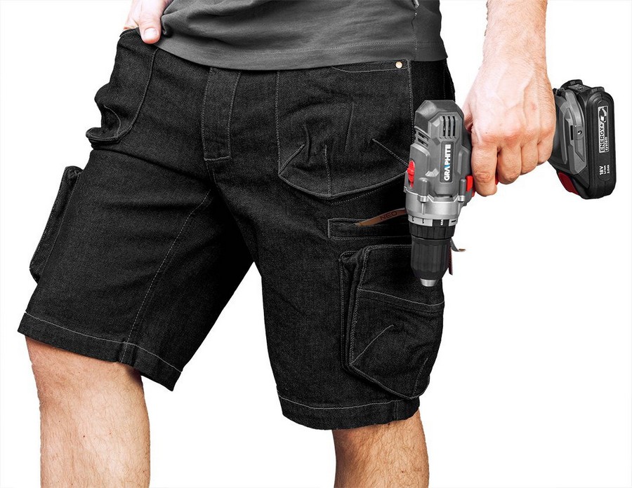 Krótkie spodenki robocze denim, czarne XL