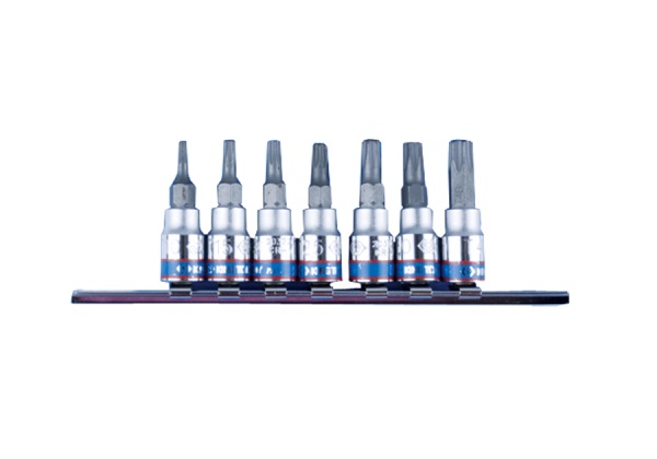 kpl. nasadek 1/4'' torx z OTWOREM,7 szt T10-740 na szynie