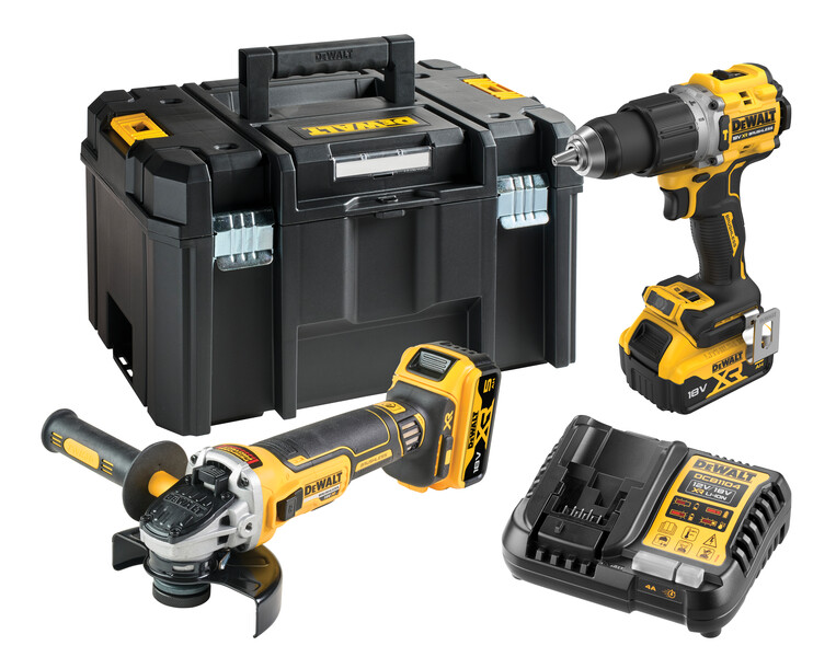 Zestaw wkrętarka DCD805 + szlifierka KĄT. DCG405 18V 2*5.0AH