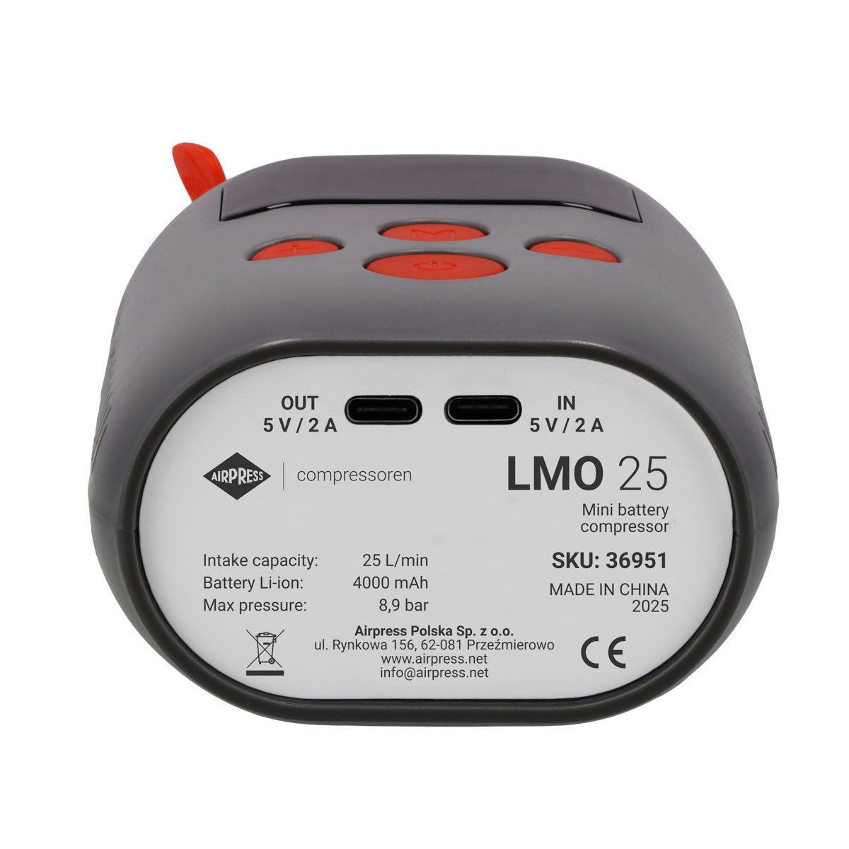 Mini kompresor akumulatorowy LMO 25 4000MAH 8.9BAR USB