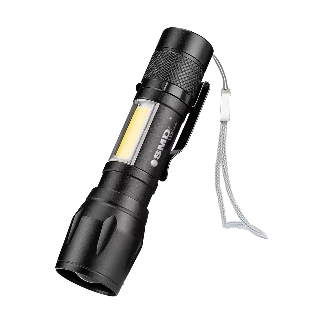 Latarka LED zoom AKU 5W XPE+ COB+ etui