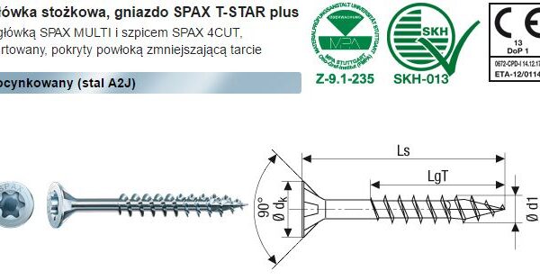 Wkręt do drewna ocynk biały (500) txtg 5.0*60mm Spax