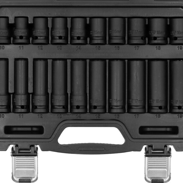 Zestaw nasadek udarowych krótkie+długie 1/2' 10-19mm, 20szt.