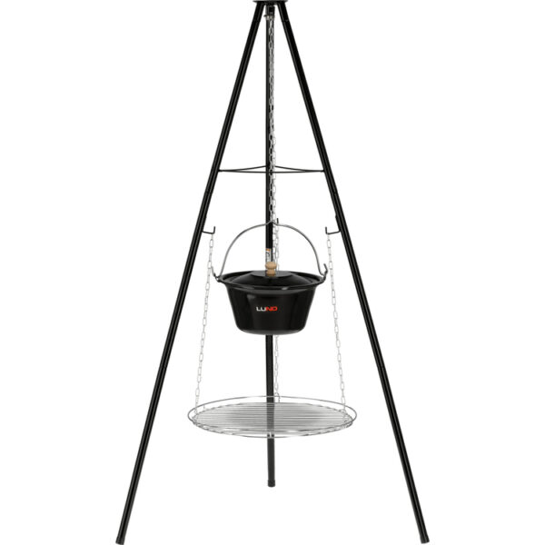 Grill z kociołkiem 6L wiszący na trójnogu ruszt 49cm