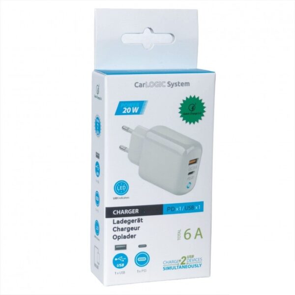 Ładowarka sieciowa QC 3.0 1*USB A + 1*USB C 6A 20W