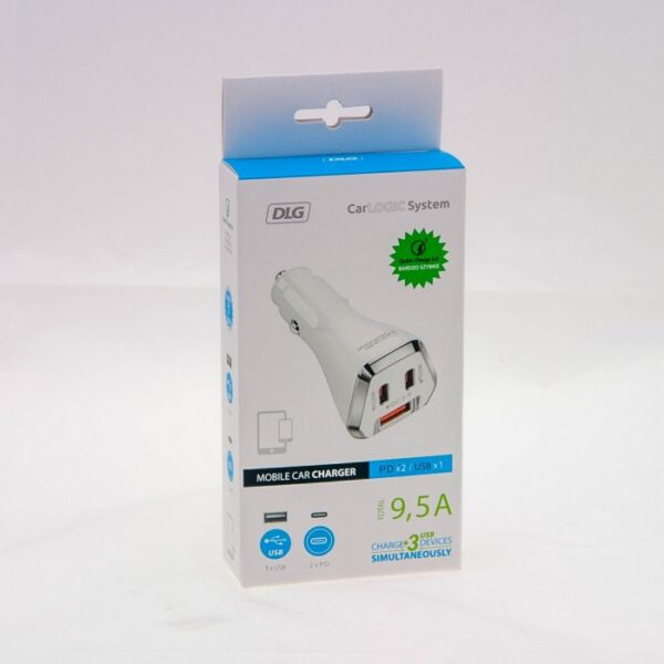 Ładowarka samochodowa 12V 9.5 A 1*USB A + 2*USB C 25W