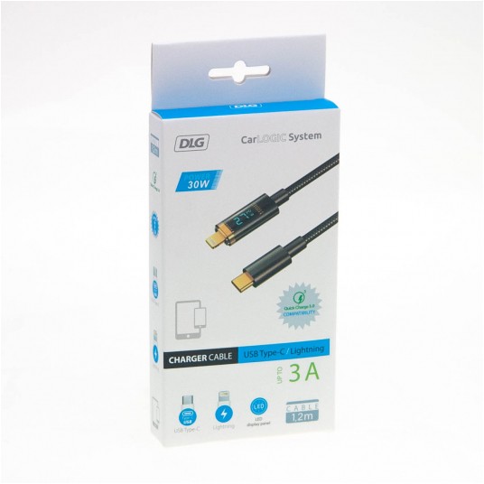 Kabel USB C - iphone lightning 3A 1.2M wyświetlacz LED