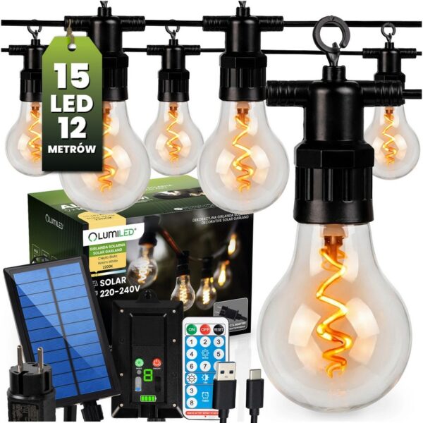Girlanda SOLARNA/230V alavas 2W1 15 LED spiral 11.58mb pilot