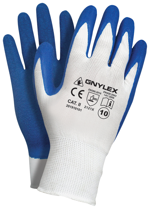 Rękawice poliester+latex gnylex (rtela) biało-niebieskie 8