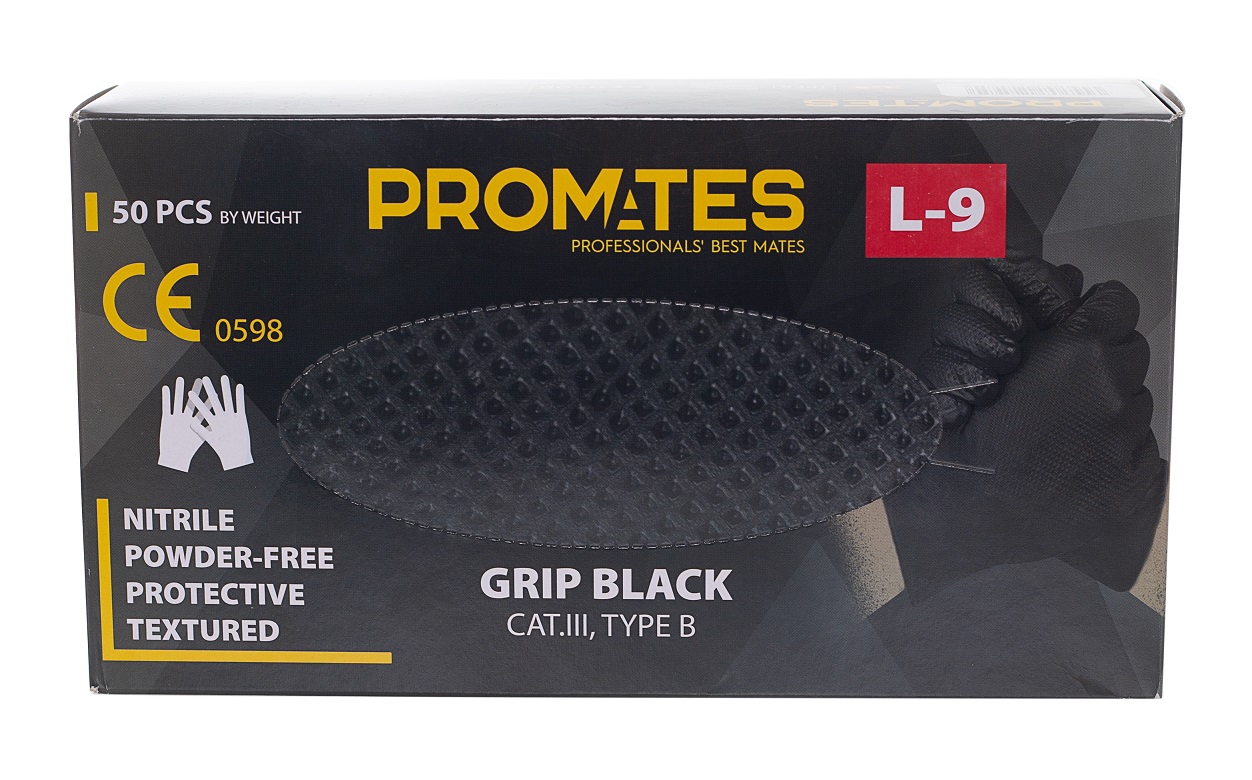 Rękawice nitrylowe wzmac. Promates grip black XXL OP. 50szt