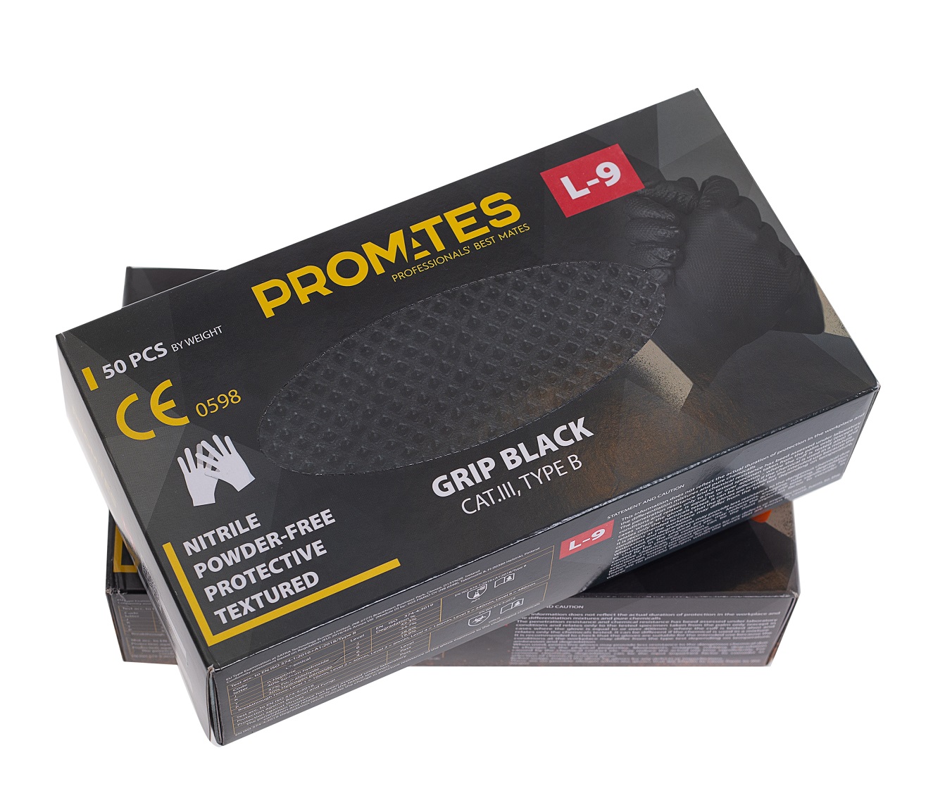 Rękawice nitrylowe wzmac. Promates grip black S OP. 50szt