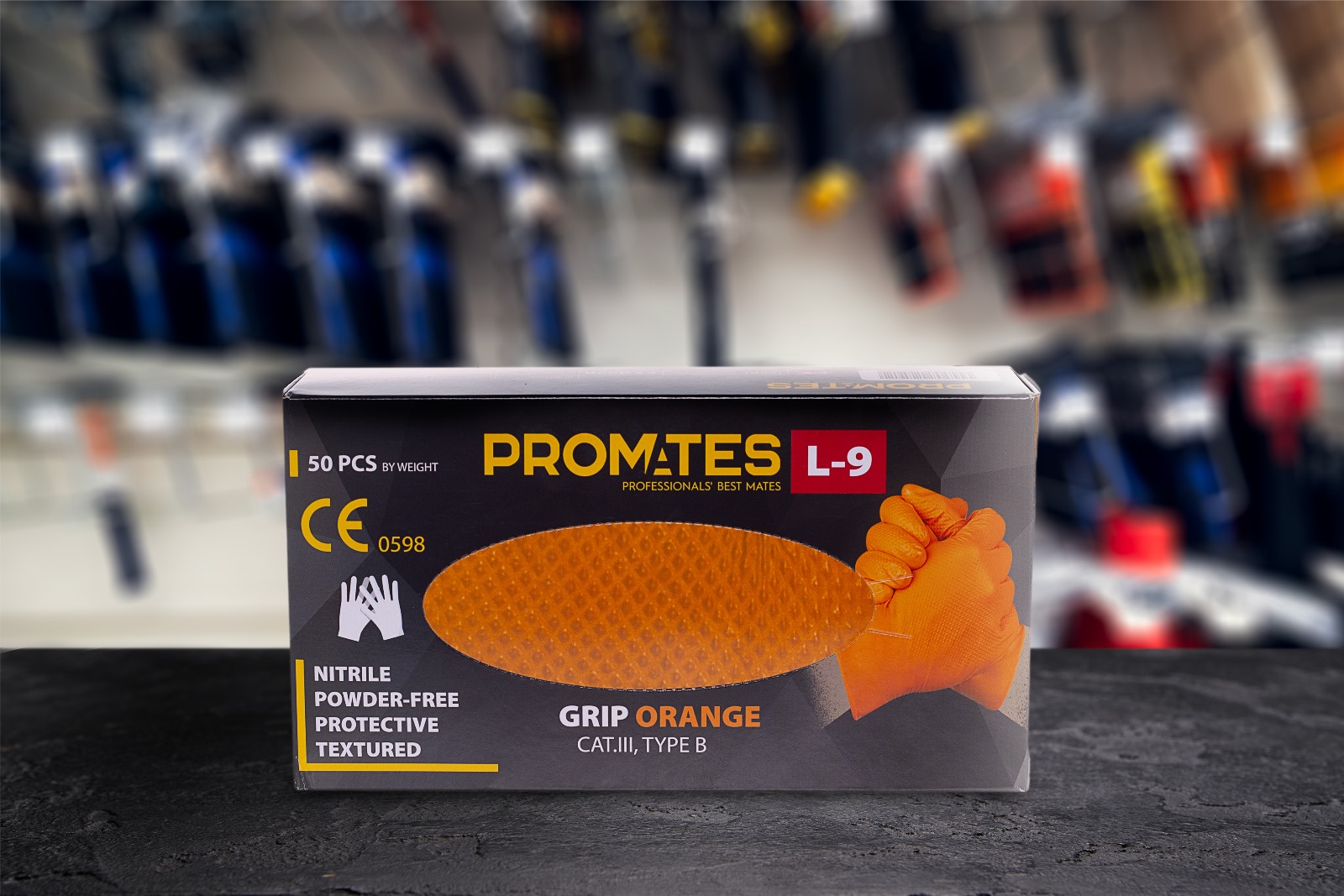 Rękawice nitrylowe wzmac. Promates grip orange XXL OP. 50szt