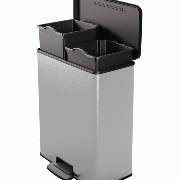 Kosz na śmieci curver, z pedałem 26+26L - metalizowany