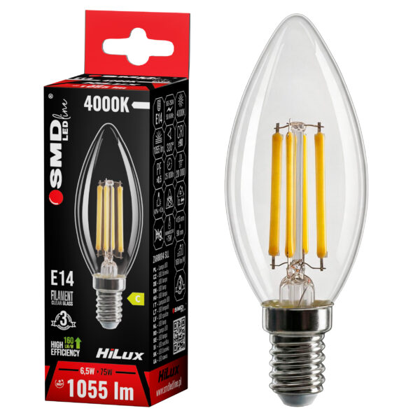 Żarówka E14 LED SMD filament świeca hilux 6.5W 4000K