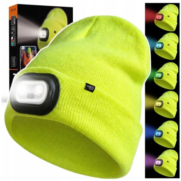 Czapka z latarką LED RGB, neonowa warm