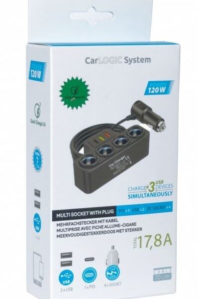 Rozdzielacz 4*GNIAZDO zapalniczki + 2*USB A + 1*USB C 17.8A