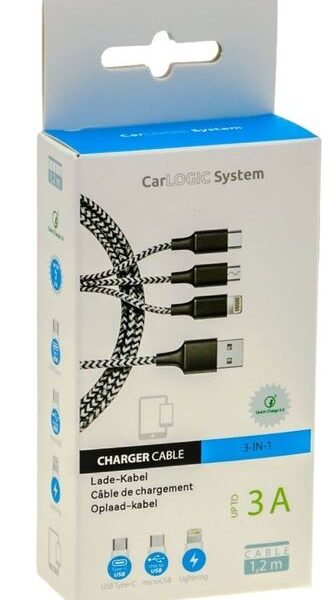 Kabel multi USB A - iphone lightning/usb c/usb micro 1.2M 3A